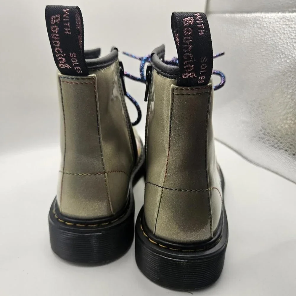 Dr Doc Martens Kids Gold Glitter Combat Grunge Alt Grunge Punk Boots 1460J Sz 3